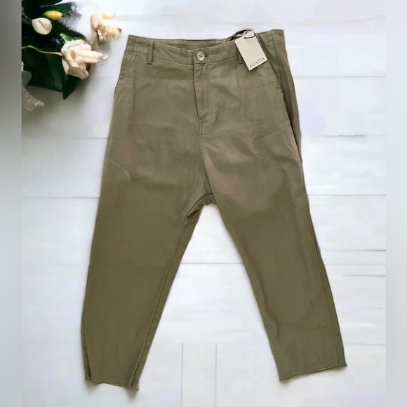 Acacia Dublin pants moss green raw hem cotton S Small - Picture 2 of 13